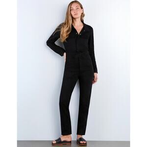 Wash Lab Hi Bar Denim Jumpsuit Belted 100% Cotton Utility Chic Y2K Black Sz M